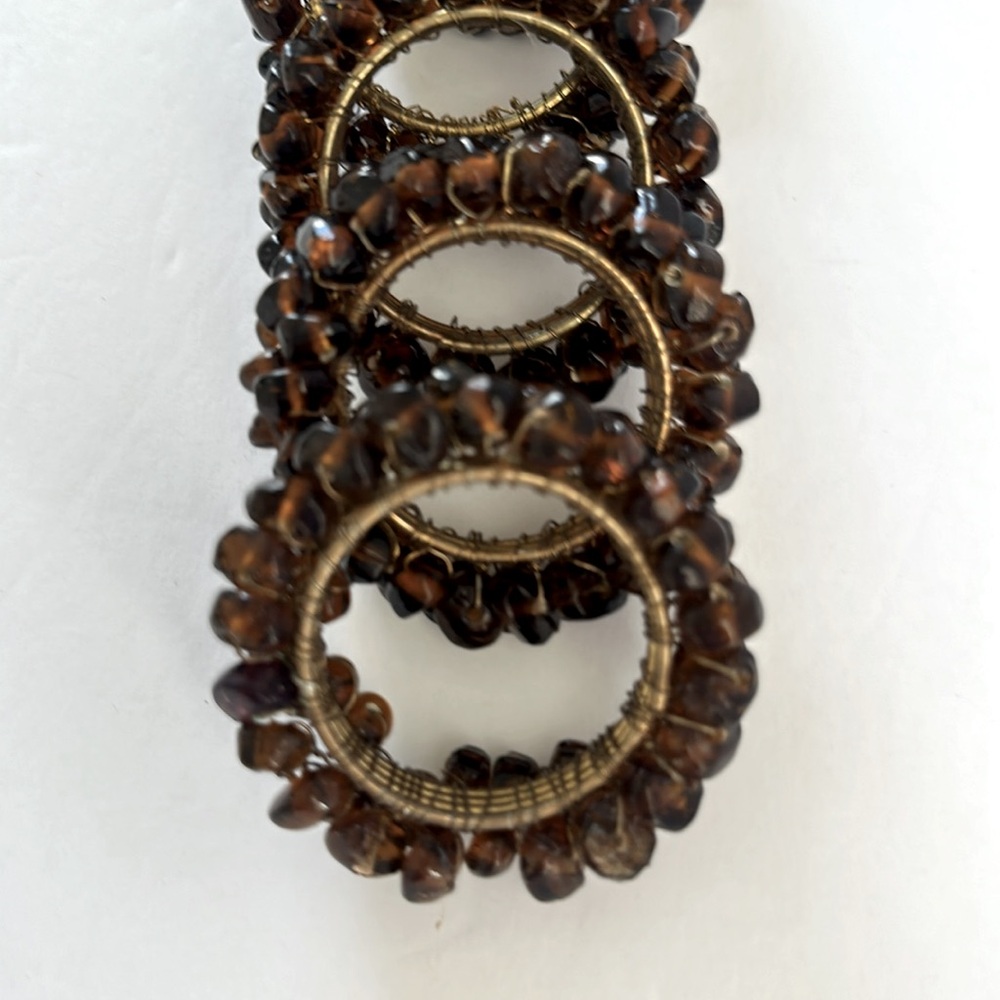 Pier 1 Vintage Beaded Napkin Metal Amber Gold Napkin Rings Set of 6 Bronze Wire - Picture 7 of 7